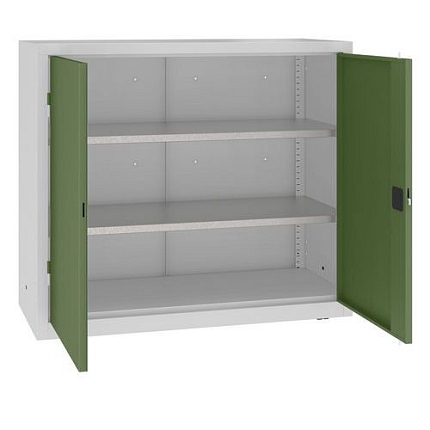 Kovová dílenská skříň, 104 x 120 x 50 cm, 2 police, šedá/zelená