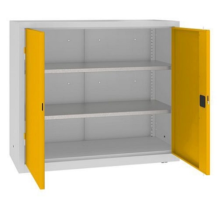 Kovová dílenská skříň, 104 x 120 x 50 cm, 2 police, šedá/žlutá