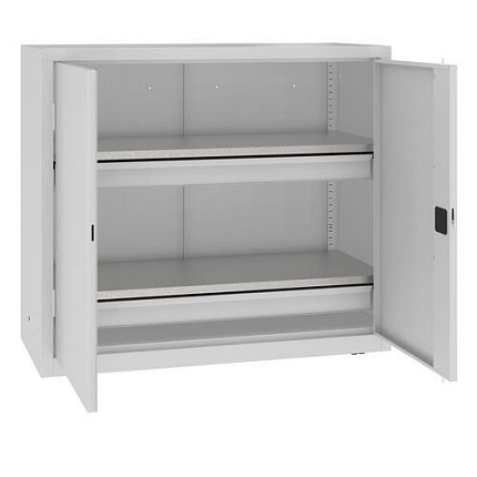 Kovová dílenská skříň, 104 x 120 x 50 cm, 2 zásuvky, šedá/šedá