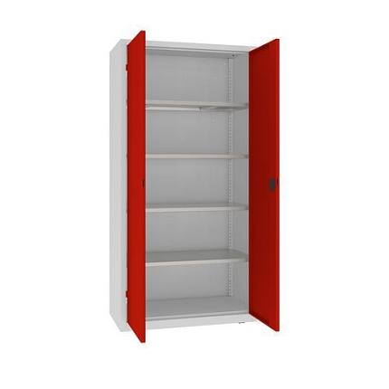 Kovová dílenská skříň, 199 x 100 x 50 cm, 4 police, šedá/červená