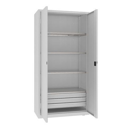 Kovová dílenská skříň, 199 x 100 x 50 cm, 3 zásuvky, šedá/šedá