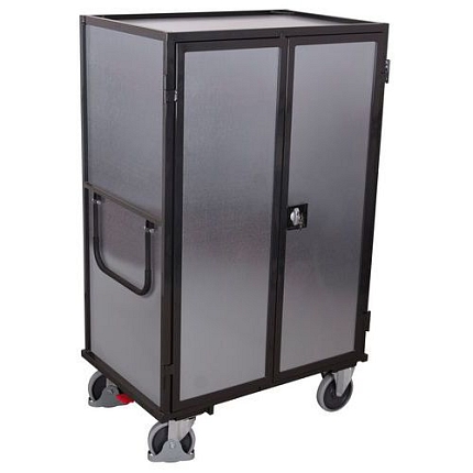 Vysoký skříňový vozík s madlem a 4 plnými stěnami, do 500 kg, 5 polic, 181 x 131,5 x 83 cm, šedý