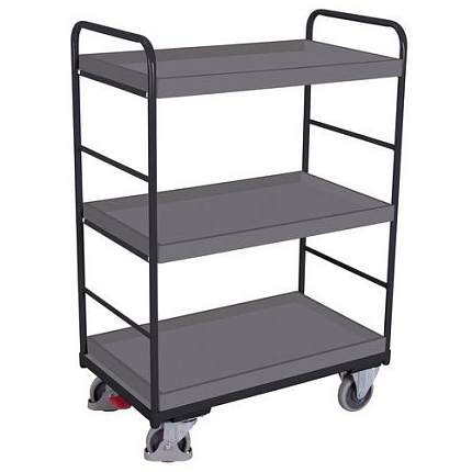 Vysoký policový vozík, do 250 kg, 3 police s vyvýšenými hranami, 153 x 106 x 70 cm, šedý