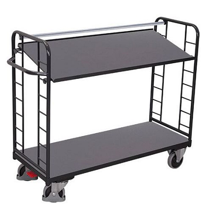 Vysoký policový vozík s madlem a šikmými policemi, 2 police, 123,5 x 151 x 55 cm, šedý