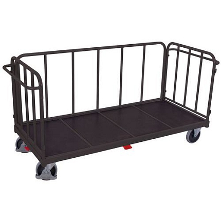 Plošinový vozík s protiskluzovým povrchem, 3 stěny, termoplastická kola, 227,5 x 90 x 110,5 cm, šedý