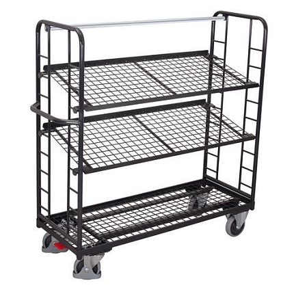 Policový vozík se šikmými mřížovými policemi, 3 police, 180,5 x 65 x 157,5 cm, šedý