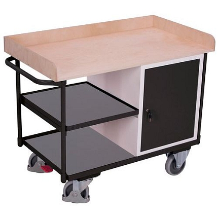 Dílenský vozík se skříňkou, 95,5 x 122 x 64 cm, šedý