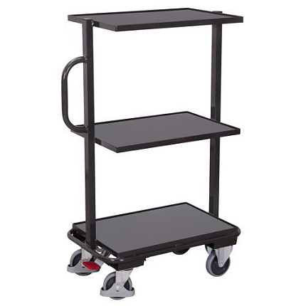 Policový vozík se svislým madlem, 3 police, šedý