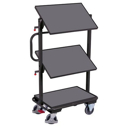 Policový vozík se šikmými policemi, 3 police, šedý