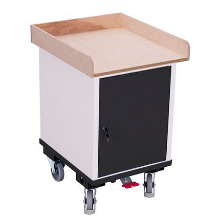 Dílenský vozík se skříňkou, vyvýšené okraje, 57,5 x 66 x 90,5 cm, šedý