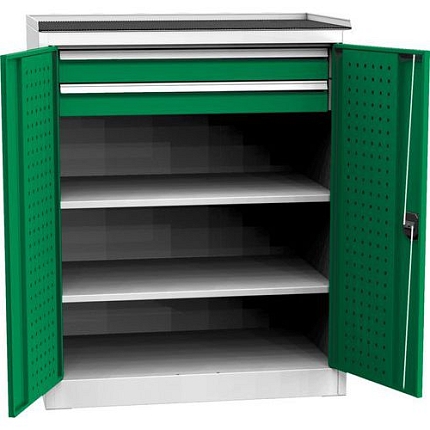 Dílenská skříň na nářadí se dvěma zásuvkami, 118 x 95 x 60 cm, šedá/zelená