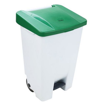 Plastový odpadkový koš Manutan Expert Handy, objem 80 l, bílý/zelený