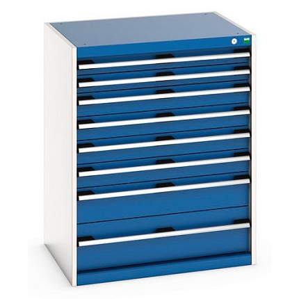 Dílenská zásuvková skříň Bott Cubio 200, 100 x 80 x 65 cm, 8 zásuvek, šedá-modrá