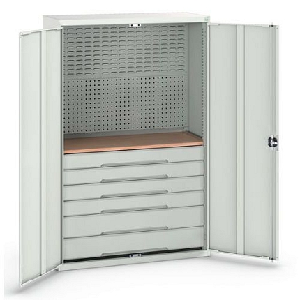 Dílenská skříň se zásuvkami Bott Verso, 200 x 130 x 55 cm, 6 zásuvek, šedá-šedá