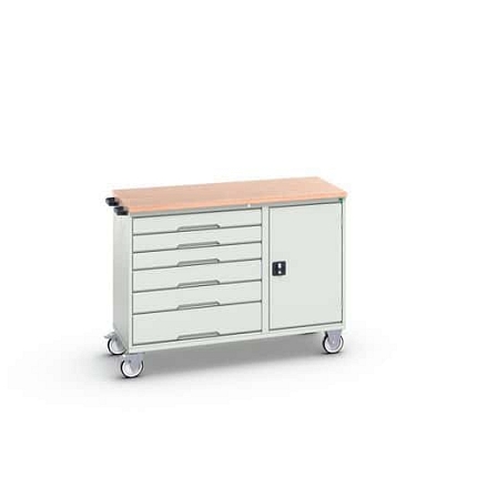 Údržový zásuvkový vozík Bott Verso, 98 x 130 x 60 cm, 6 zásuvek, skříňka, multiplex, šedá-šedá