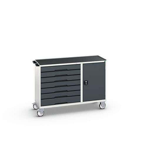 Údržový zásuvkový vozík Bott Verso, 96,5 x 130 x 55 cm, 7 zásuvek, skříňka, rohož, šedá-antracit