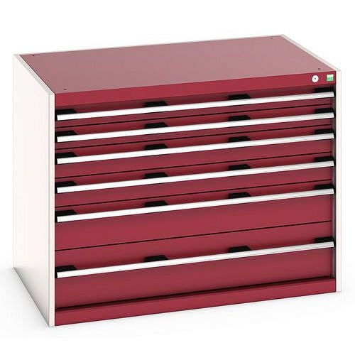Dílenská zásuvková skříň Bott Cubio 200, 80 x 105 x 75 cm, 6 zásuvek, šedá-červená