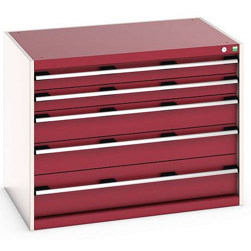 Dílenská zásuvková skříň Bott Cubio 200, 80 x 105 x 75 cm, 5 zásuvek, šedá-červená