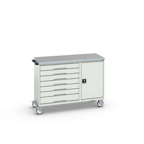 Údržový zásuvkový vozík Bott Verso, 98 x 130 x 60 cm, 7 zásuvek, skříňka, linoleum, šedá-šedá