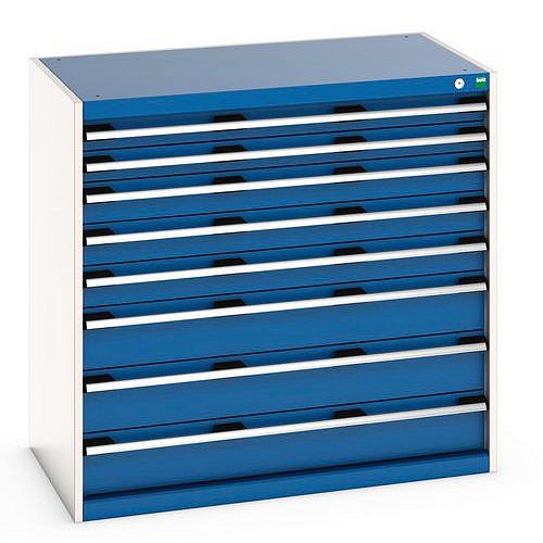 Dílenská zásuvková skříň Bott Cubio 200, 100 x 105 x 65 cm, 8 zásuvek, šedá-modrá