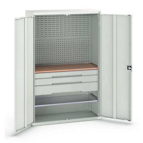 Dílenská skříň se zásuvkami Bott Verso, 200 x 130 x 55 cm, 1 police, 3 zásuvky, šedá-šedá