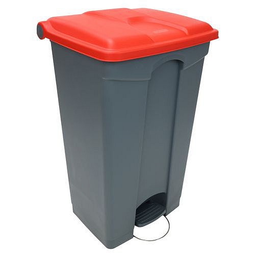 Odpadkový nášlapný koš Manutan Expert, 90 l, červená/šedá