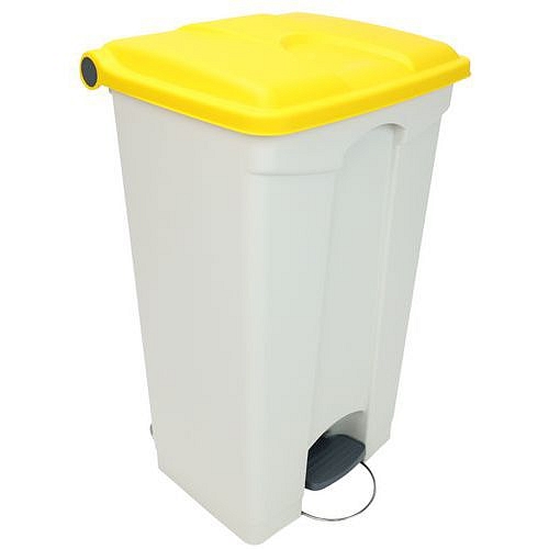 Odpadkový nášlapný koš Manutan Expert, 90 l, žlutá/bílá