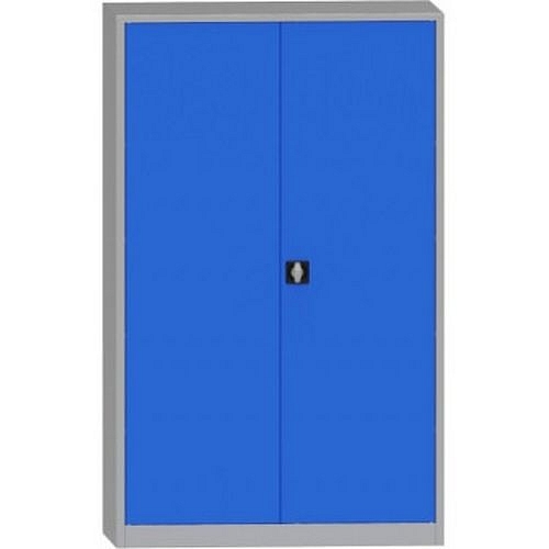 Svařovaná kovová dílenská skříň, 195 x 120 x 60 cm, 4 police, nosnost 100 kg/police, šedá/světle modrá