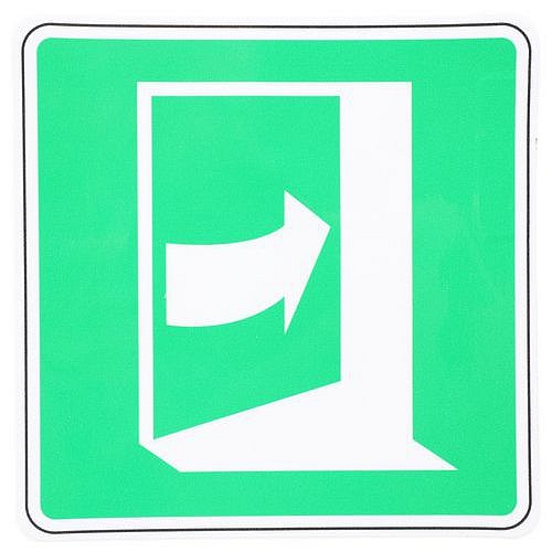 Bezpečnostní tabulka Manutan Expert - Dveře se otevírají tlačením na pravé straně, samolepicí fólie, 120 mm