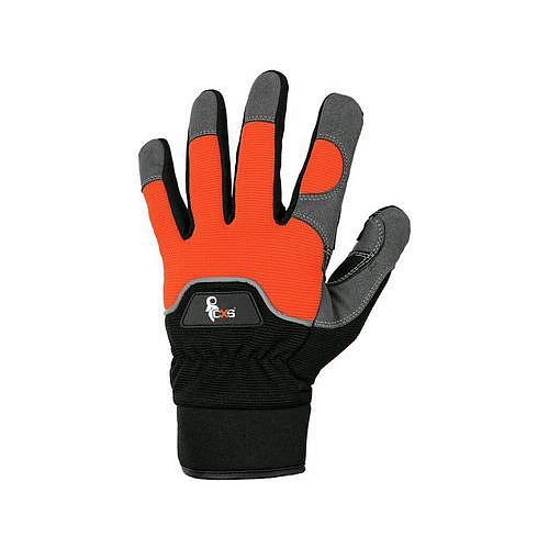 Kožené rukavice CXS Puno ze syntetické kůže s reflexním prvkem, černé/oranžové