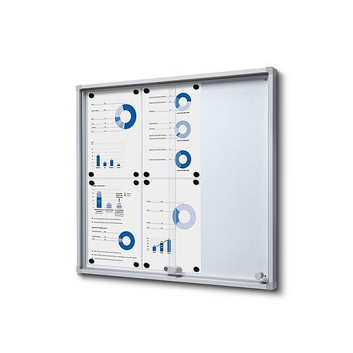 Interiérová uzamykatelná vitrína Slim s posuvnými skleněnými dveřmi a bezpečnostními rohy, 6xA4