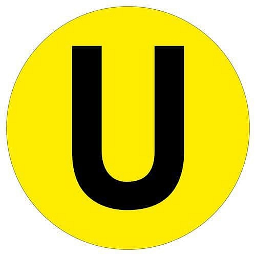 Kulatá samolepicí značka na zem, písmeno U