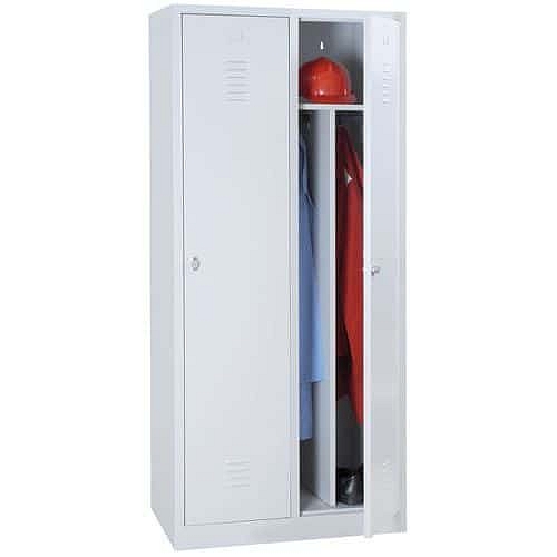 Svařovaná šatní skříň s mezistěnou, 2 oddíly, šedá/šedá, otočný uzávěr - Manutan Expert DURO PROFI