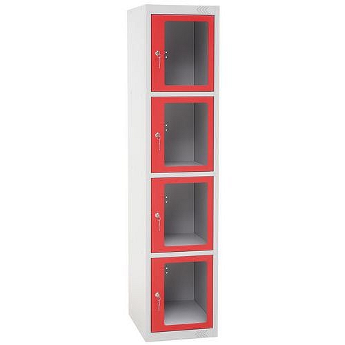 Kovová šatní skříň Manutan Expert Jenny, 4 boxy s průhledem, červená