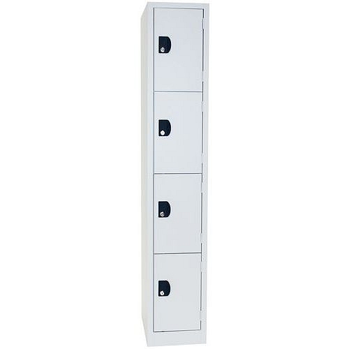 Svařovaná šatní skříň Manutan Expert Alain, 4 oddíly, cylindrický zámek, šedá/šedá