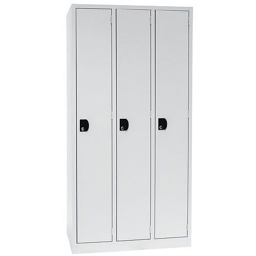 Svařovaná šatní skříň Manutan Expert Alec, 3 oddíly, cylindrický zámek, šedá/šedá