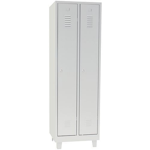 Svařovaná šatní skříň na nohách, 2 oddíly, šedá/šedá, otočný uzávěr - Manutan Expert DURO PROFI