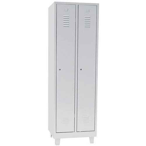 Svařovaná šatní skříň na nohách, 2 oddíly, šedá/šedá, cylindrický zámek - Manutan Expert DURO PROFI