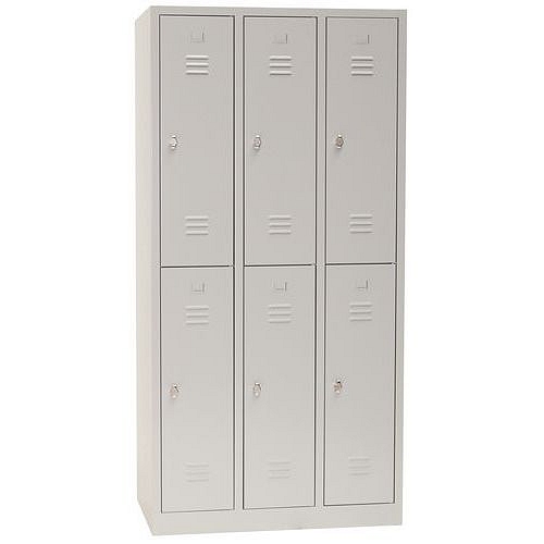 Svařovaná šatní skříň Manutan Expert, 6 oddílů, na soklu, bez zámku , šedá/šedá