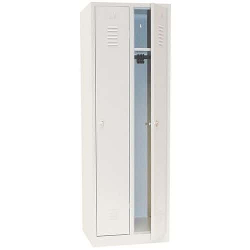 Montovaná šatní skříň Manutan Expert IS, 2 oddíly, otočný uzávěr, šedá/šedá