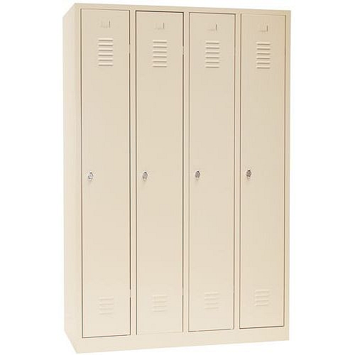 Svařovaná šatní skříň, 4 oddíly, béžová/béžová, otočný uzávěr - Manutan Expert DURO PROFI