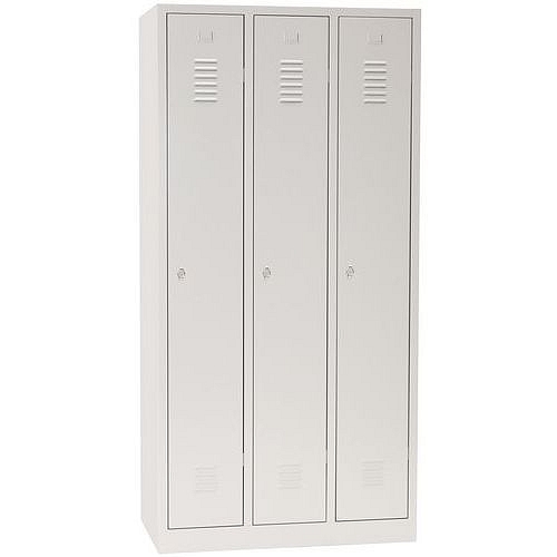 Svařovaná šatní skříň Manutan Expert DURO PROFI, 3 oddíly, šedá/šedá, otočný uzávěr