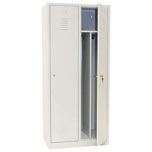 Svařovaná šatní skříň s mezistěnou, 2 oddíly, šedá/šedá, cylindrický zámek -  Manutan Expert DURO PROFI