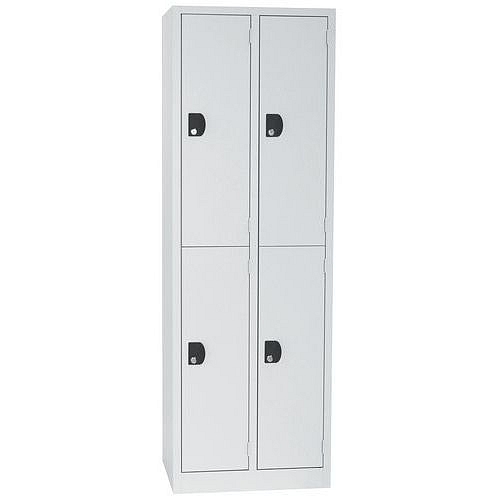 Svařovaná šatní skříň Manutan Expert Gerard, 4 oddíly, cylindrický zámek, šedá/šedá