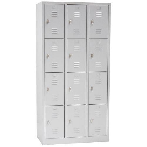 Svařovaná šatní skříň Manutan Expert James, 12 boxů, bez zámku, šedá/šedá