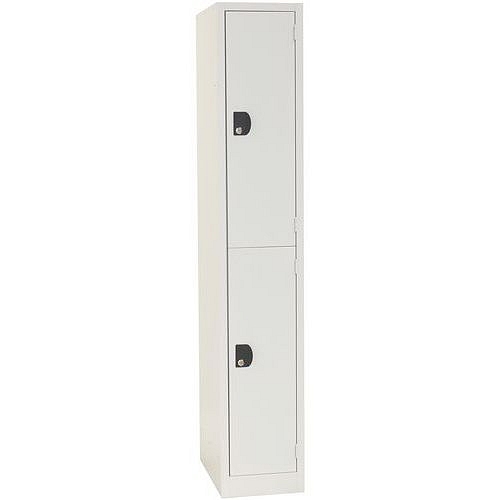 Svařovaná šatní skříň Manutan Expert Jean, 2 oddíly, cylindrický zámek, šedá/šedá