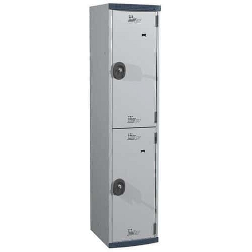 Svařovaná šatní skříň Acial, 1 sloupec, 2 boxy, 400 mm, cylindrický zámek, šedá/šedá