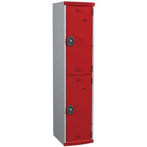 Svařovaná šatní skříň Acial, 1 sloupec, 2 boxy, 400 mm, cylindrický zámek, šedá/červená