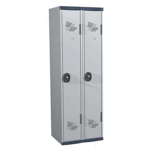 Svařovaná šatní skříň Acial, 2 oddíly, 300 mm, cylindrický zámek, šedá/šedá