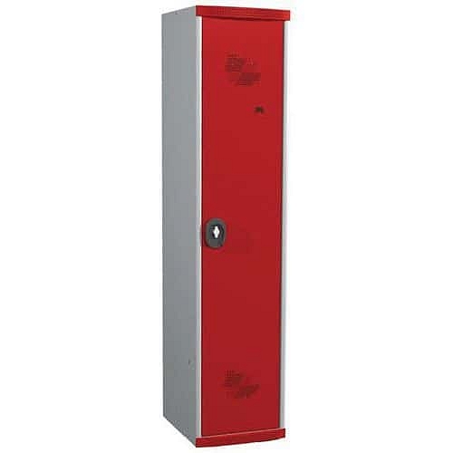 Svařovaná šatní skříň s mezistěnou Acial, 1 oddíl, 400 mm, cylindrický zámek, šedá/červená